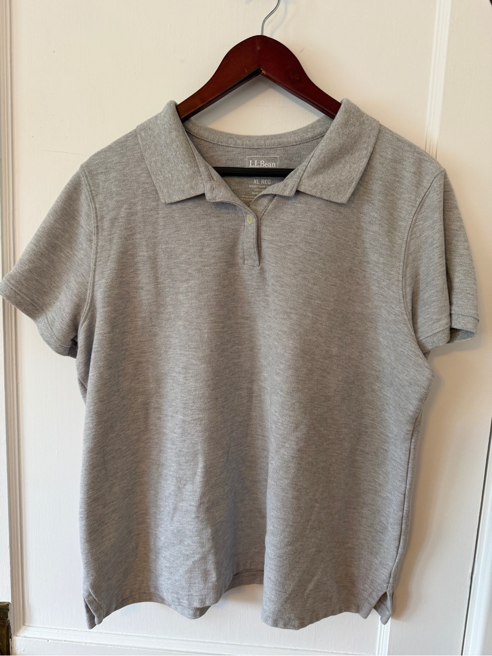 L.L. Bean Women’s 100% Cotton Grey Relaxed Fit Polo Shirt XL Preppy Gorpcore